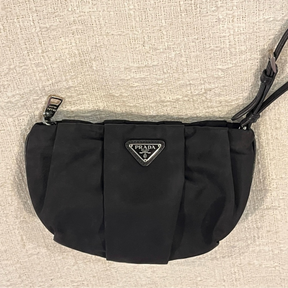 Prada Pleated Nylon Black Wristlet Clutch Authentic